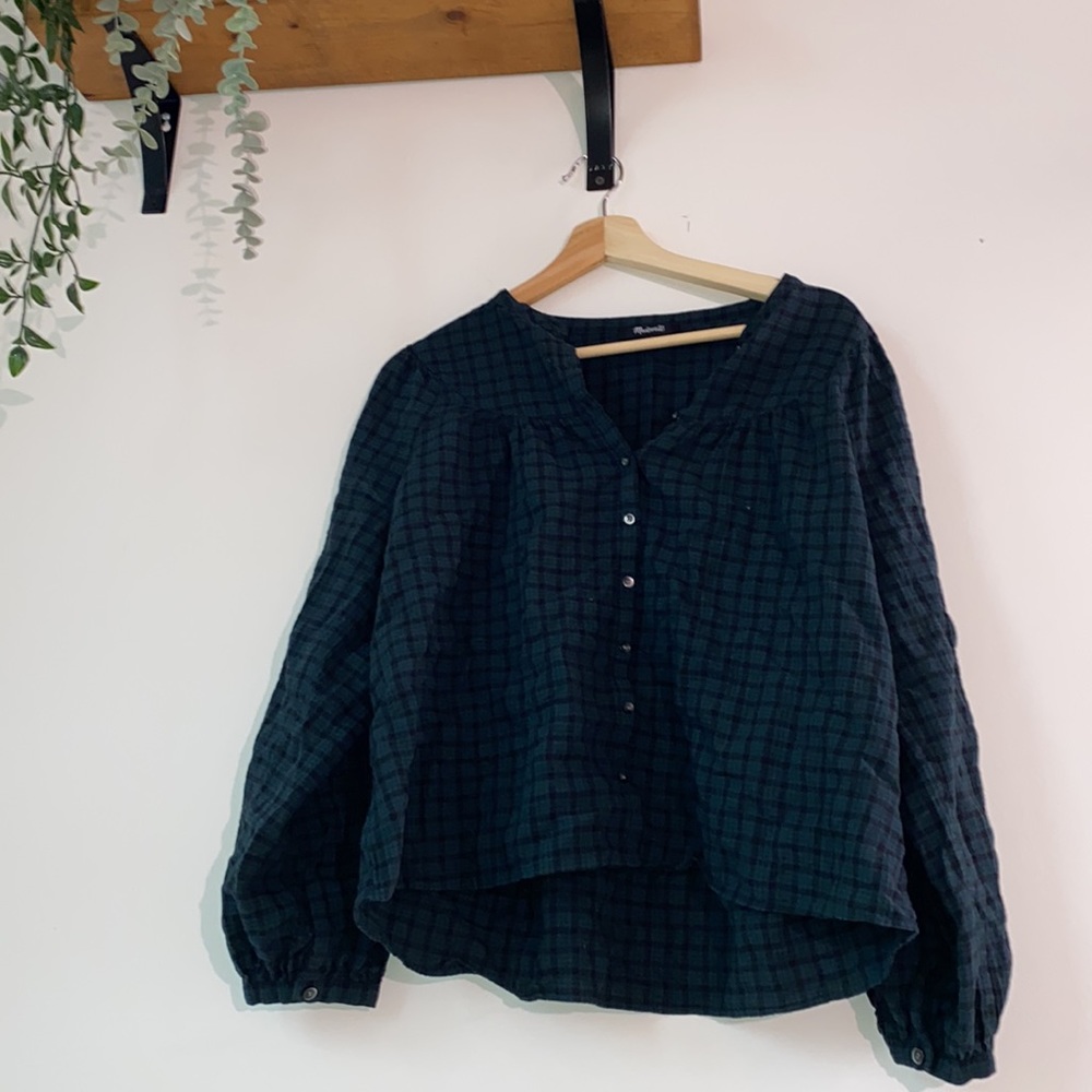 Madewell Green Plaid Blouse